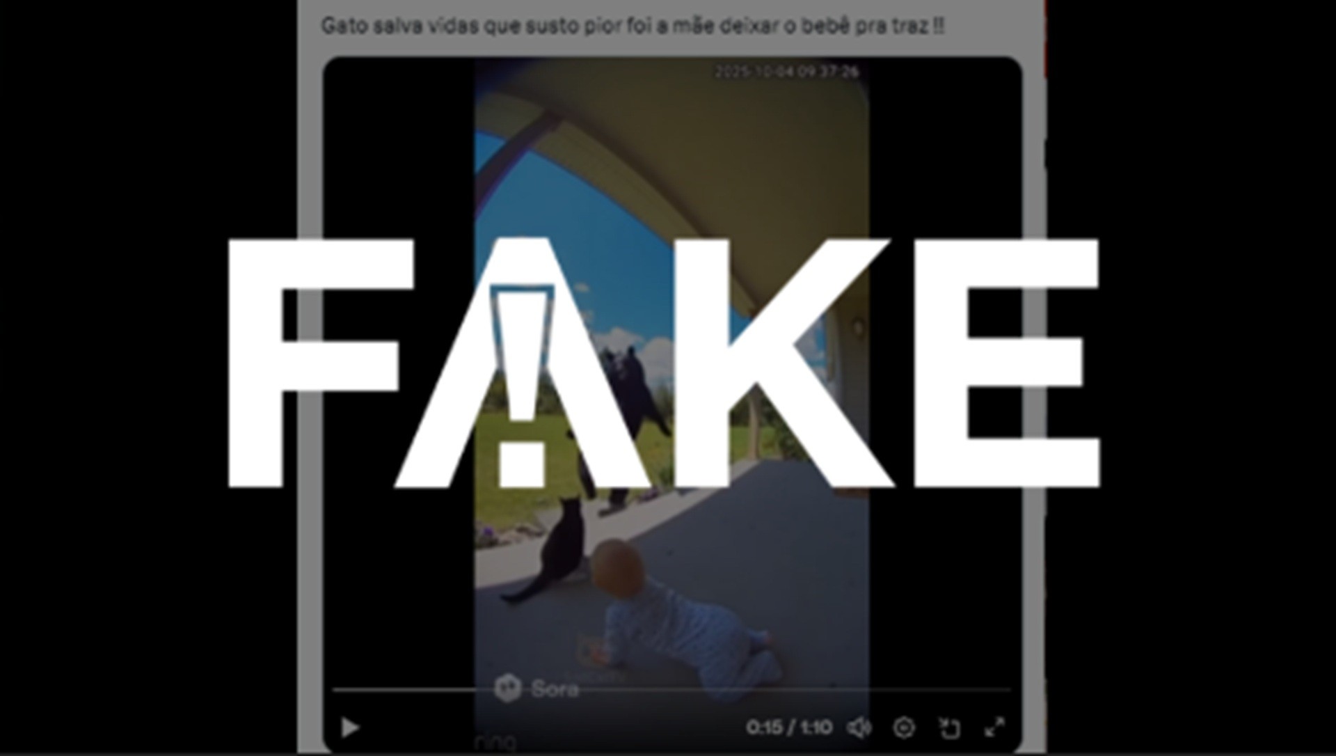 É #FAKE vídeo de gato salvando bebê de ataque de urso; cena foi gerada por inteligência artificial