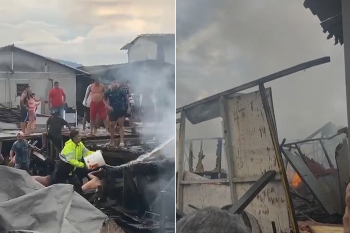 Incêndio destrói barracos na maior favela sobre palafitas do Brasil, em Santos; VÍDEO