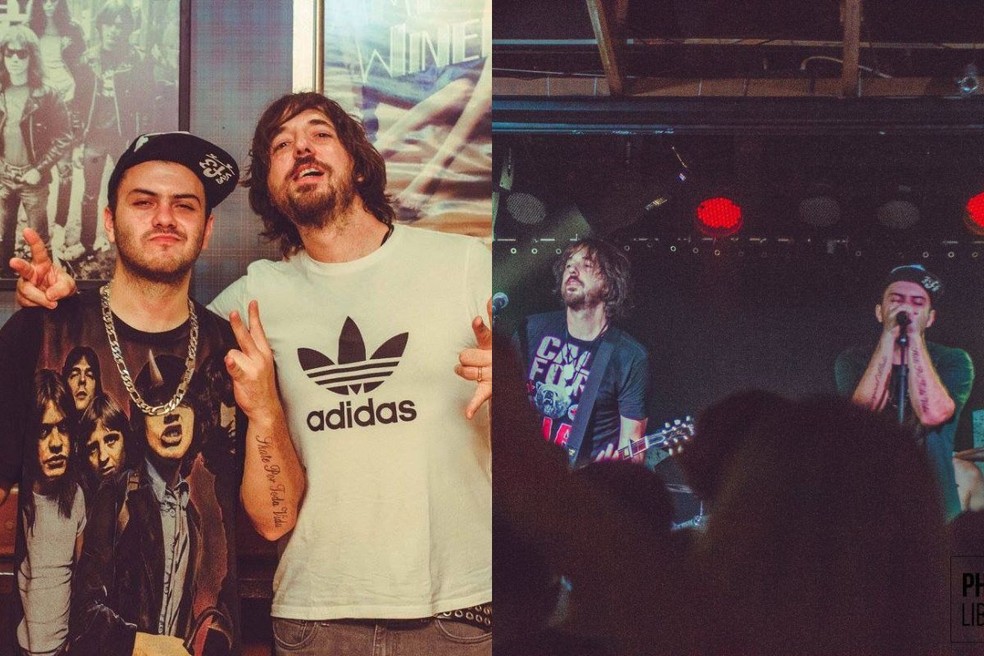 Carleto e Marcão durante shows do projeto do guitarrista com bandas locais. — Foto: Cedidas/Rafael Carleto