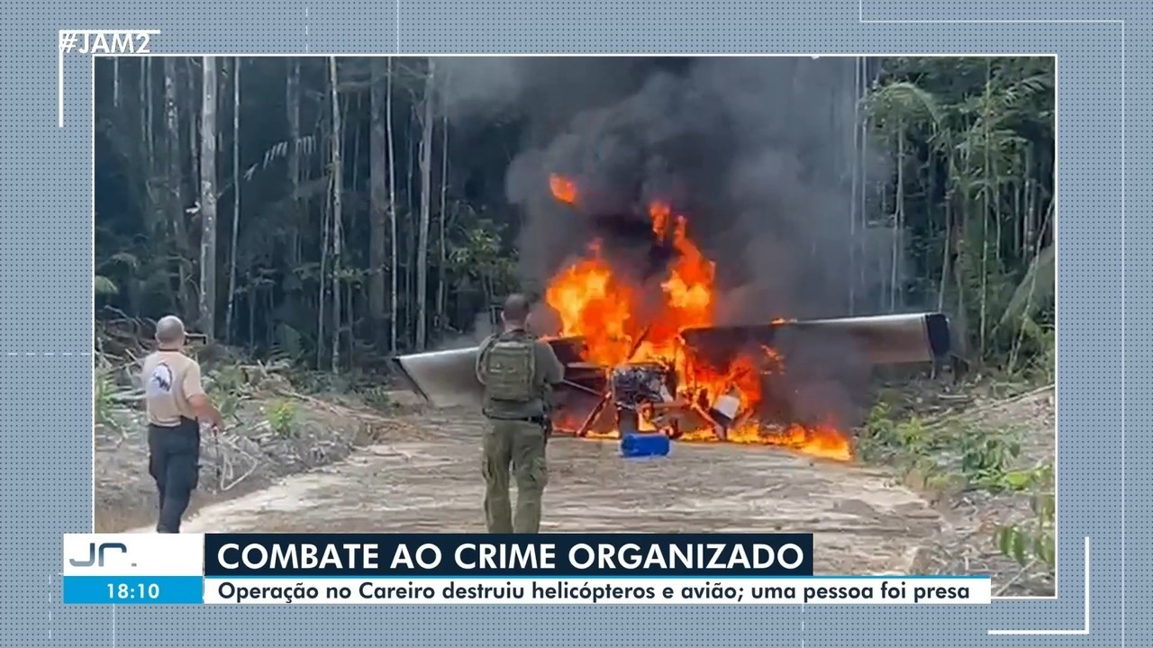 Helicópteros e avião usados no tráfico de drogas são destruídos pela PF em operação no AM
