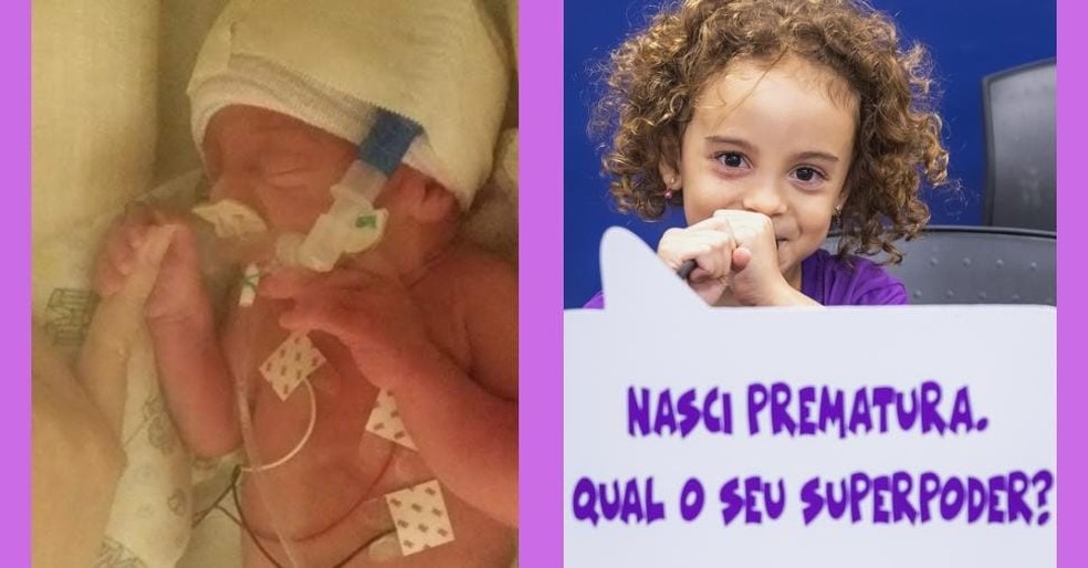 Elis, com 4 anos (à direita), e assim que nasceu, prematura, com 31 semanas (à esquerda) — Foto: Arquivo pessoal