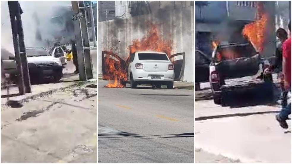 Carros são incendiados um dia após conflito entre facções em Fortaleza — Foto: Reprodução