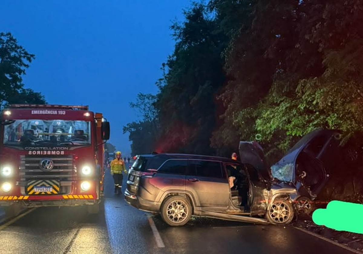 Casal morre após carro bater de frente com SUV e parar inclinado em vegetação na BR-282, em SC