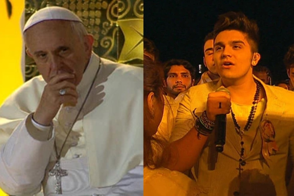 Papa Francisco assistiu show de Luan Santana em 2013. — Foto: Redes sociais/Reprodução