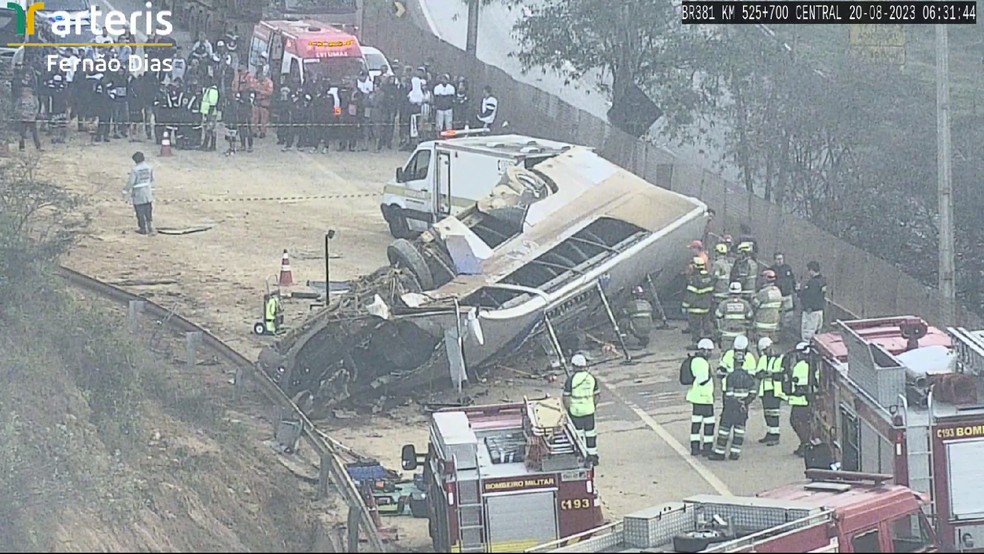 Ônibus com torcedores do Corinthians capota na Grande BH. — Foto: Reprodução/redes sociais