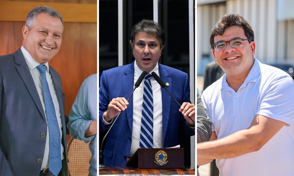 Da esquerda para direita: Rui Costa, Camilo Santana e Rafael Fonteles — Foto: Reprodução