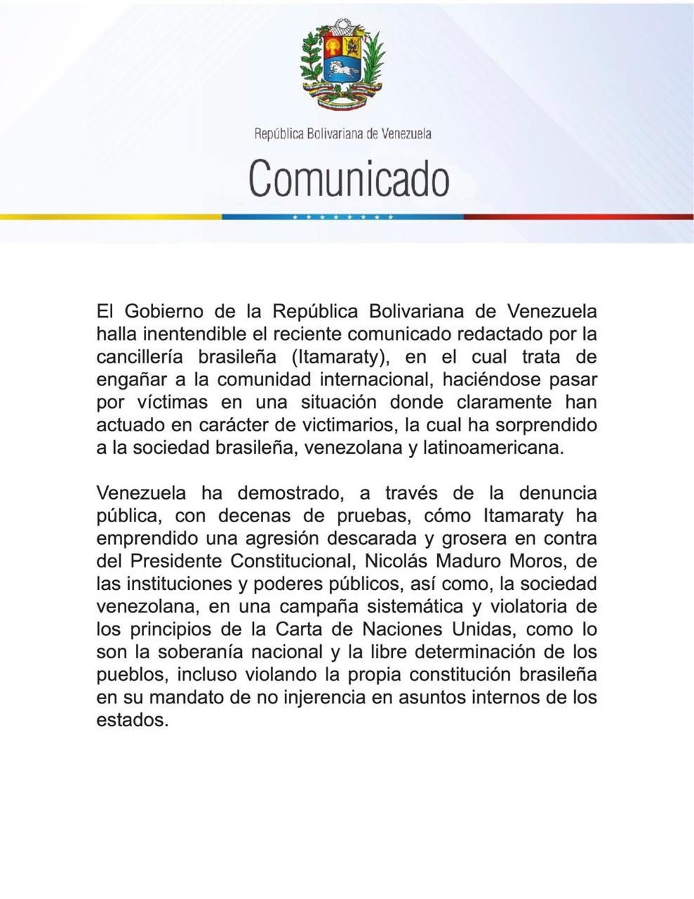 Governo venezuelano diz que Brasil pratica 'agressão descarada e grosseira' contra Maduro — Foto: Reprodução
