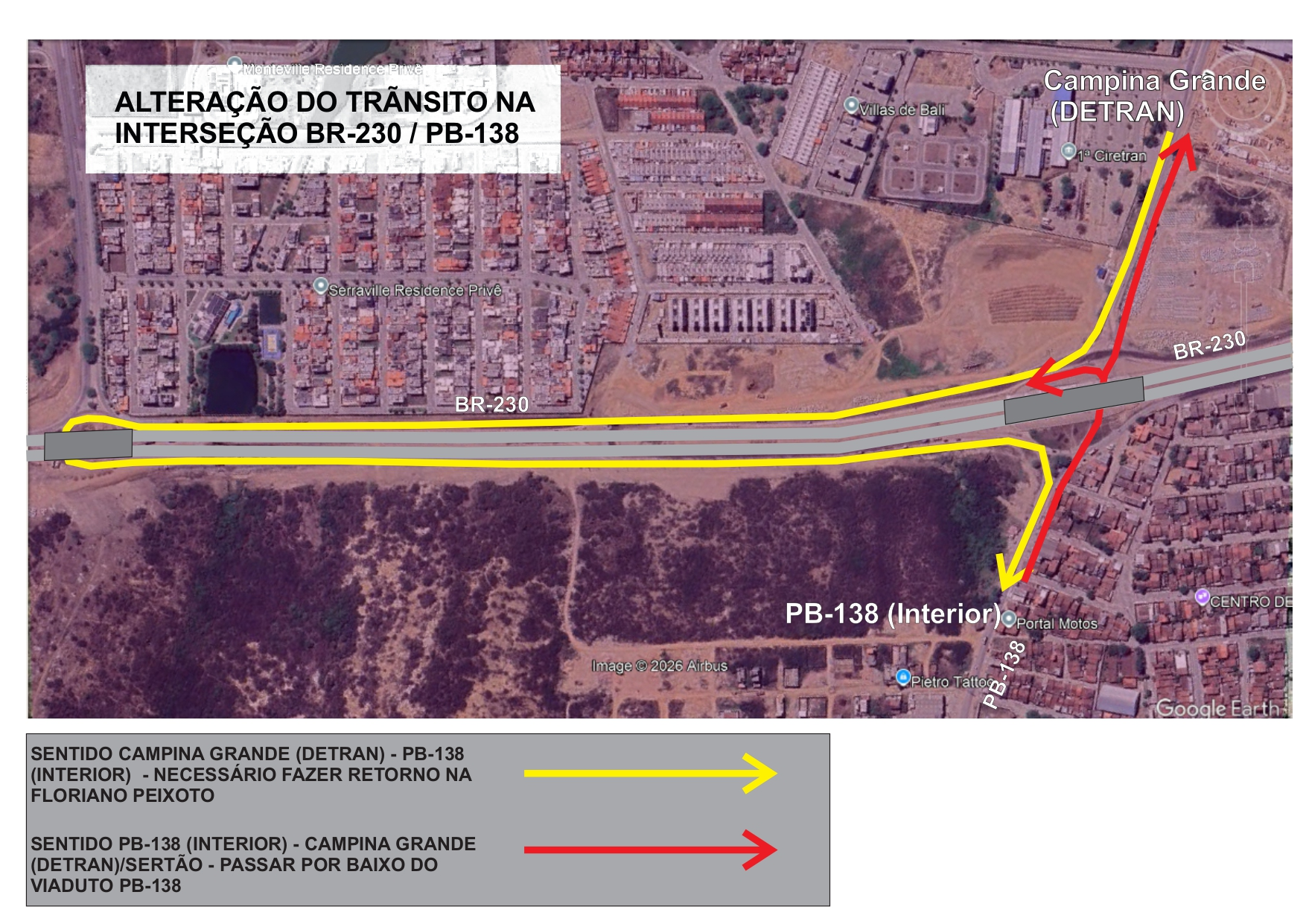 Trecho da BR-230 próximo ao Detran tem mudança no trânsito para obra de pavimentação, em Campina Grande