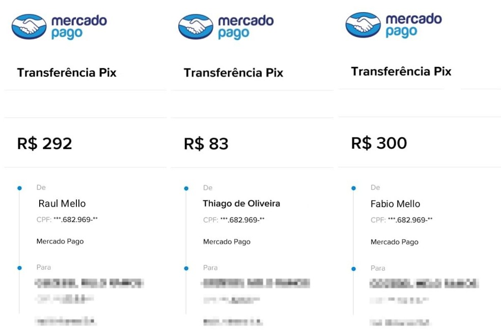 Capturas de tela mostram a diferença entre as fontes das letras nos comprovantes enviados pelos golpistas — Foto: Polícia Civil/Divulgação