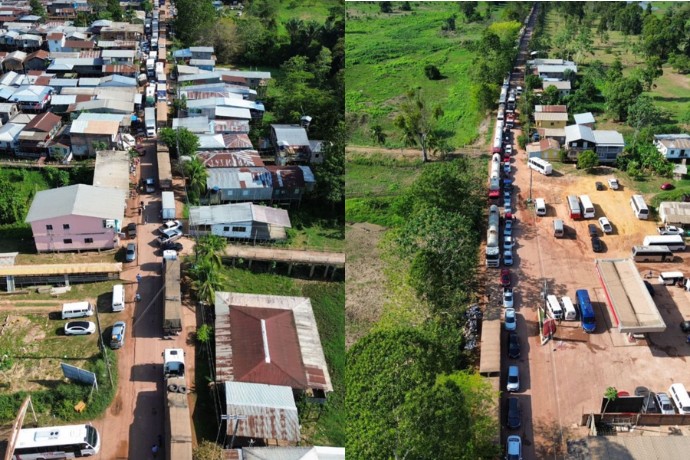 Alto fluxo de carretas e poucas balsas para travessia geram fila quilométrica na BR-319, no AM