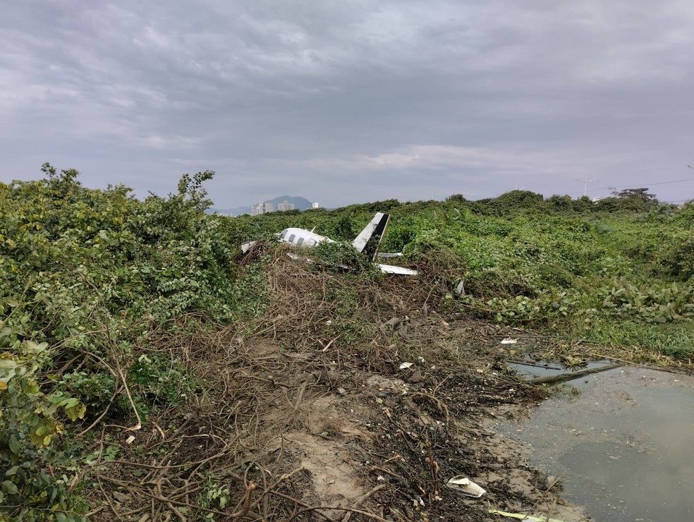 Avião de pequeno porte caiu em Navegantes (SC) nesta segunda-feira (6) — Foto: Corpo de Bombeiros/ Divulgação