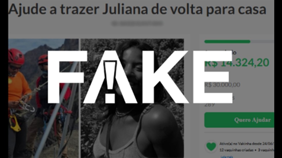 É #FAKE vaquinha solidária para pagar translado de corpo de Juliana Marins; família alerta para golpe — Foto: Reprodução