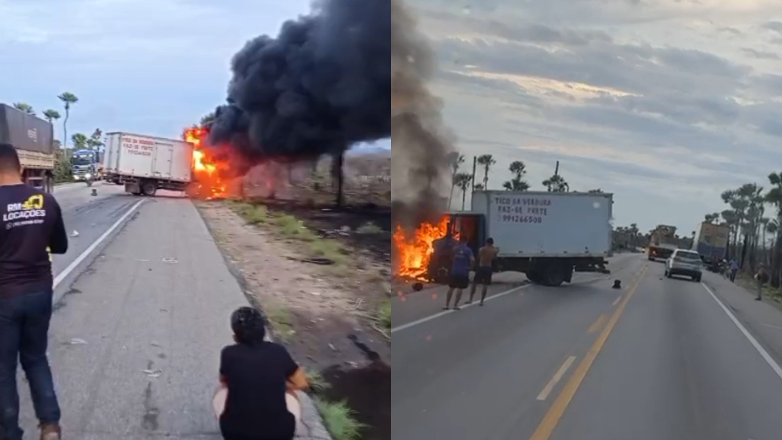 Vídeo: Motociclista morre carbonizado após acidente com caminhão na Grande Fortaleza
