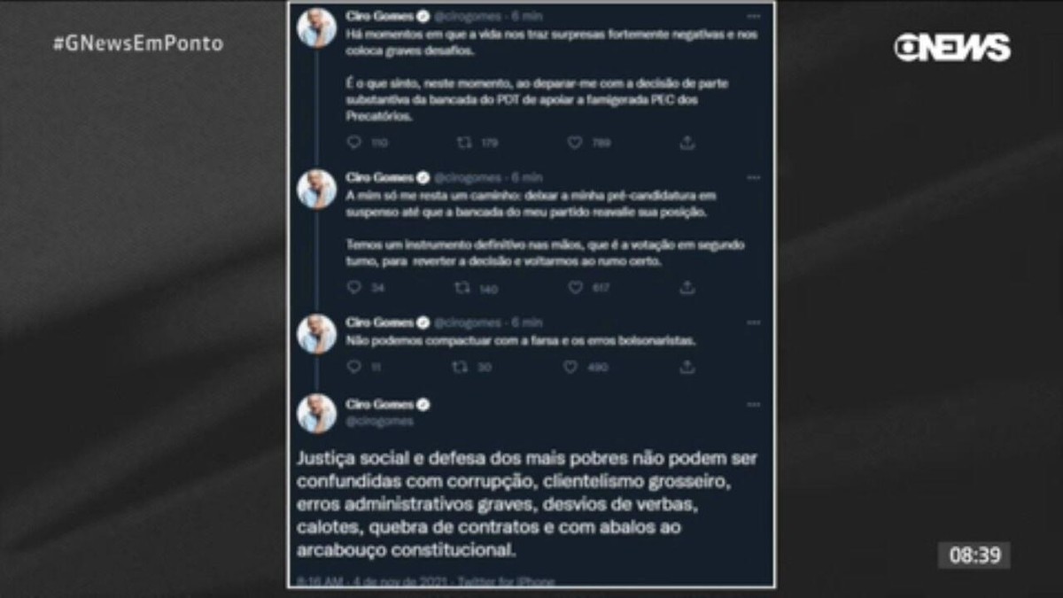 Ciro Gomes Deixo minha pr candidatura em suspenso