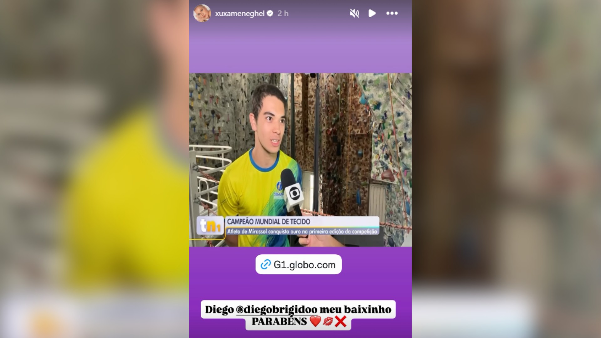 Inspirado por DVD da Xuxa, campeão mundial de tecido acrobático é notado e chamado de 'baixinho' pela artista: 'Em êxtase'