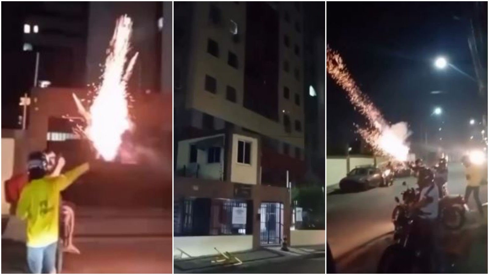 Grupo de motoboys atira rojões contra prédio e faz buzinaço após confusão com moradora em Fortaleza
