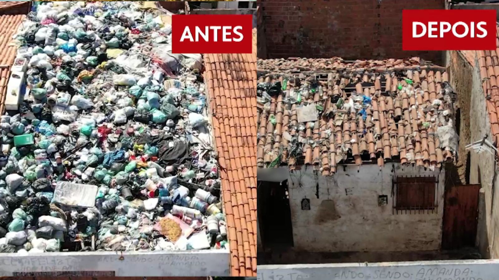 Casa com lixo até o telhado será reformada após retirada de 45 toneladas de resíduos, diz prefeitura