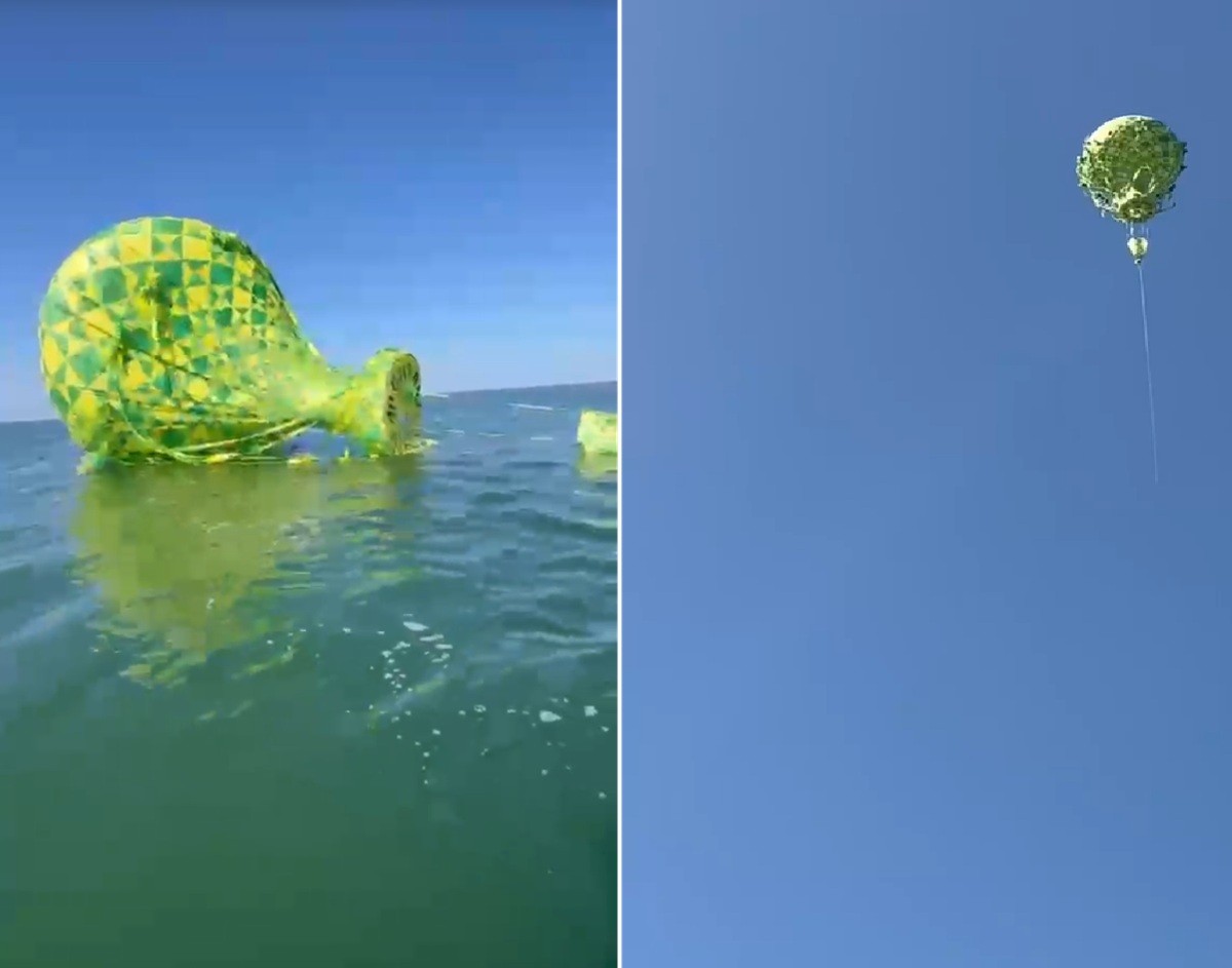 VÍDEO: Balão cai na Lagoa de Araruama e é retirado por dono de embarcação