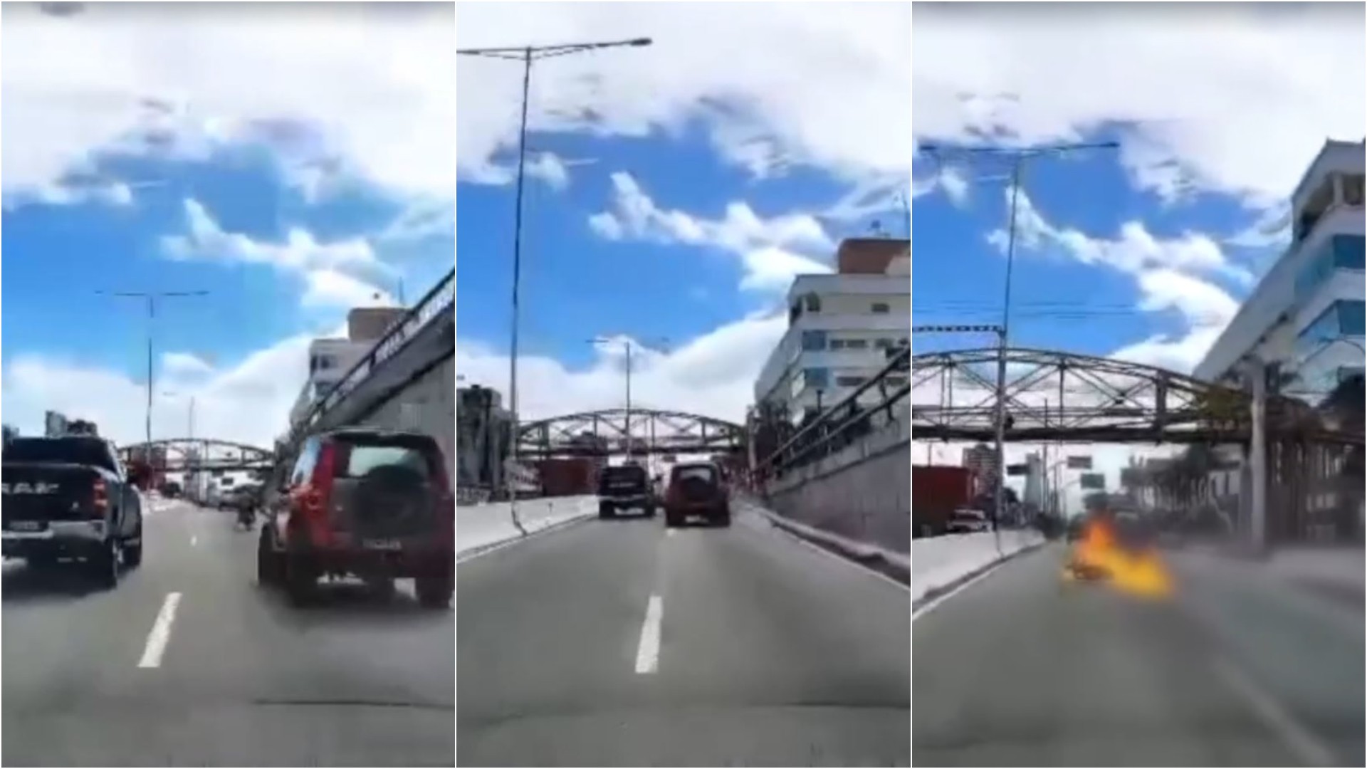 Vídeo mostra momento em que motociclista é atingido por carro na Salgado Filho; moto pegou fogo