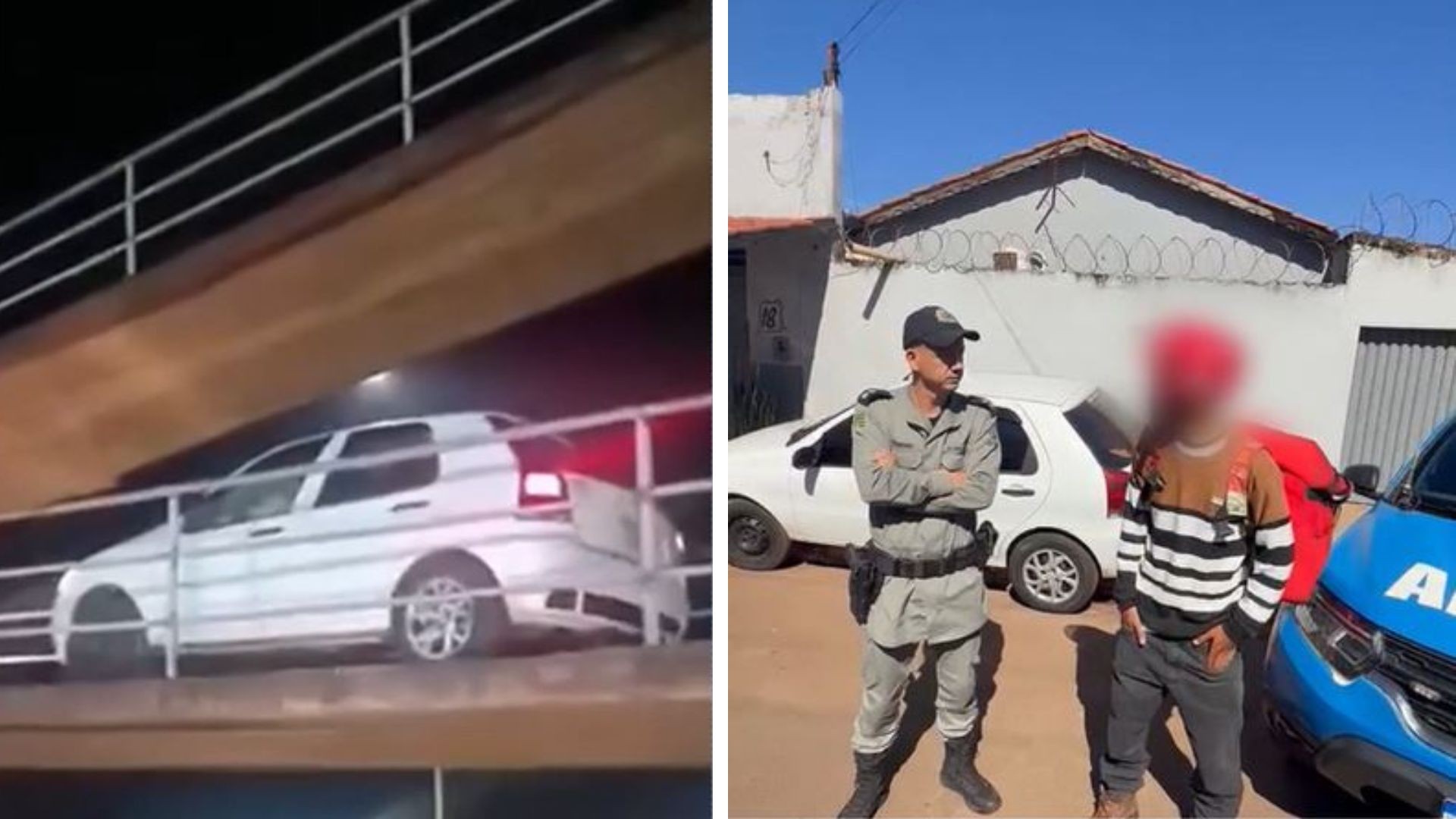 Motorista passa de carro por passarela de pedestres sobre a 