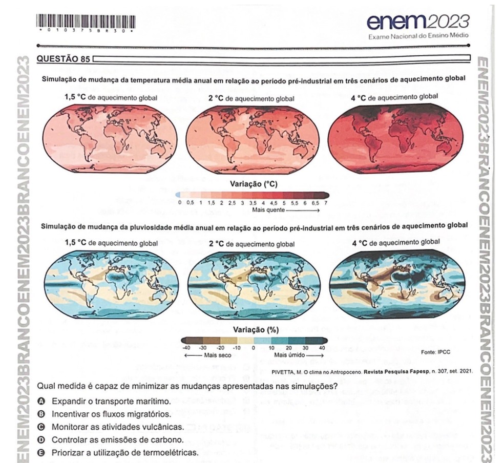 Exemplo de página colorida da prova do Enem 2023 — Foto: Reprodução/g1