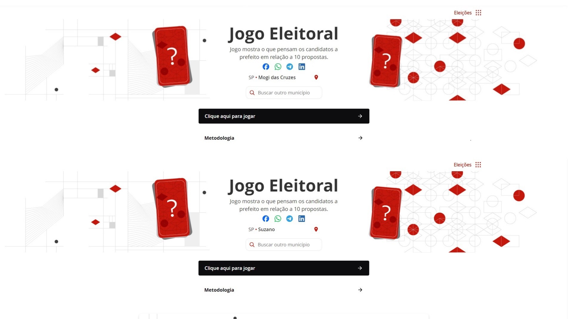 Jogo Eleitoral: ferramenta ajuda eleitor a entender o que pensam os candidatos a prefeito de Mogi das Cruzes e Suzano em relação a dez propostas