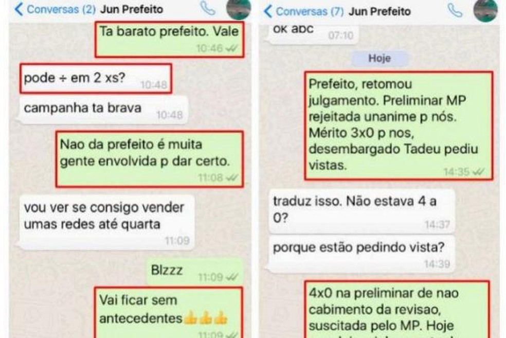 Troca de mensagens entre advogado e então prefeito de Bodoquena (MS) — Foto: Divulgação