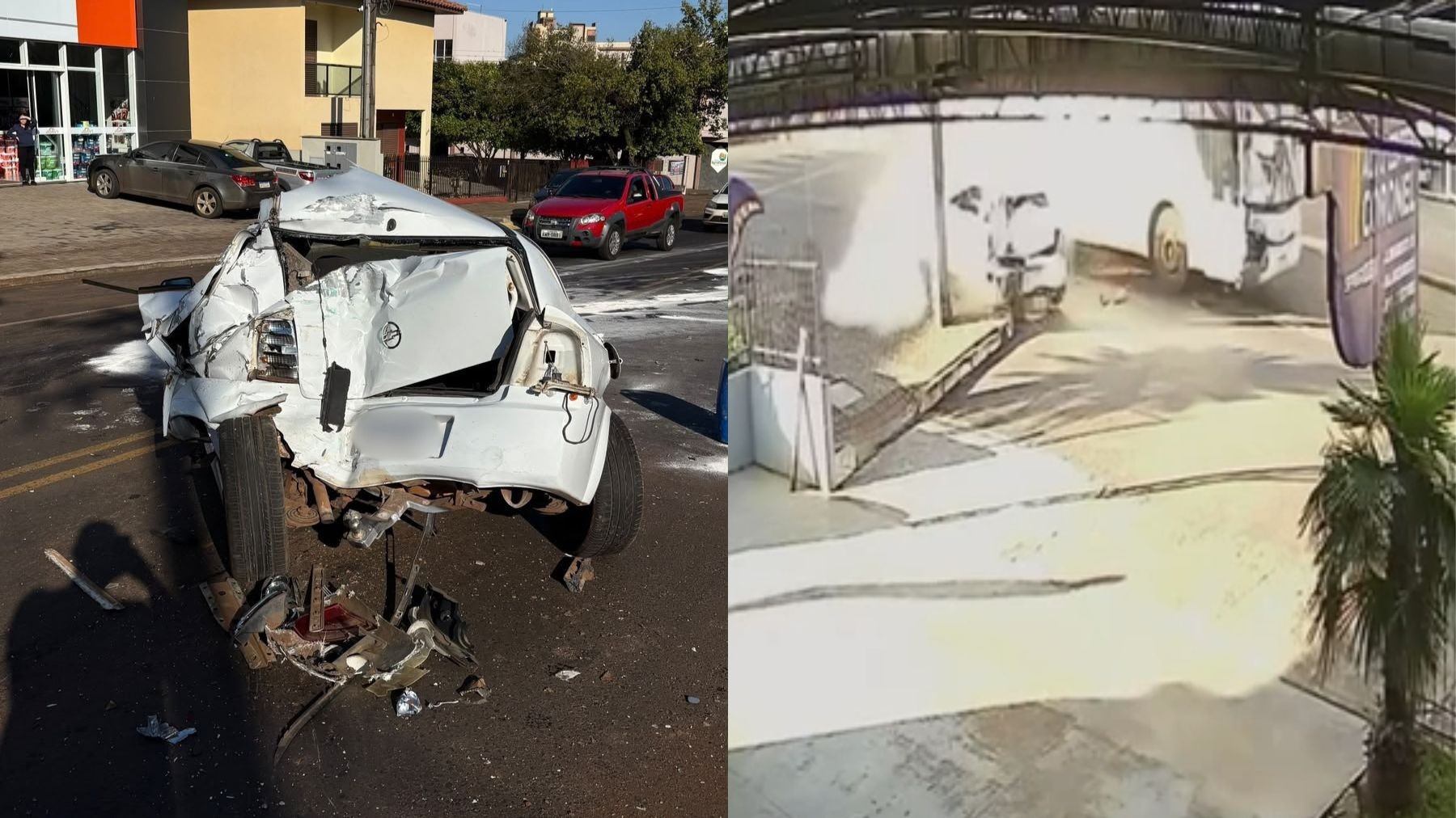 Ônibus desgovernado atinge carro e percorre cinco quadras em Coronel Vivida