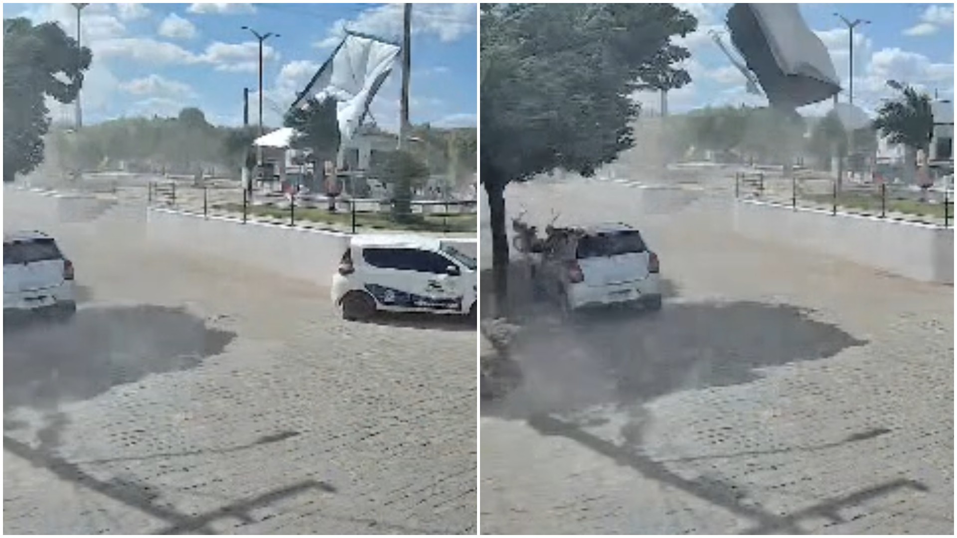 Vídeo: Ventania arrasta teto de quiosque e assusta moradores no interior do Ceará