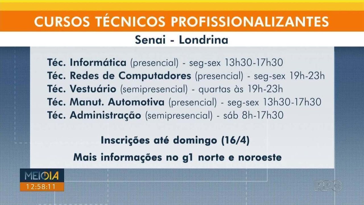Senai oferece vagas em cursos técnicos gratuitos em Londrina; veja como ...