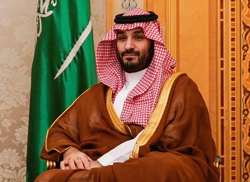 Mohammed bin Salman durante visita de autoridades americanas à Arábia Saudita, em 23 de outubro de 2024 — Foto: REUTERS/Nathan Howard/Pool