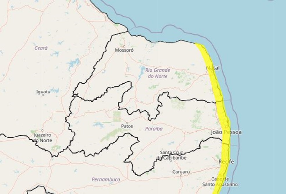 Alerta do Inmet de chuvas para Natal e mais 19 cidades do RN — Foto: Divulgação/Inmet
