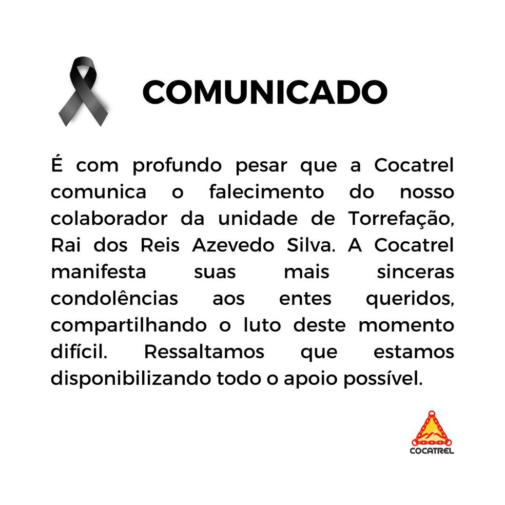 Cooperativa de café publica nota de pesar sobre morte após festa de confraternização em Três Pontas, MG — Foto: Reprodução / Cocatrel