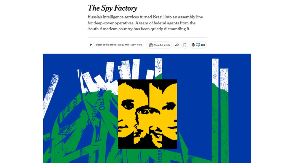 Reportagem do jornal americano The New York Times diz que a Rússia usa o Brasil como 'fábrica' de espiões — Foto: Reprodução/NYTimes
