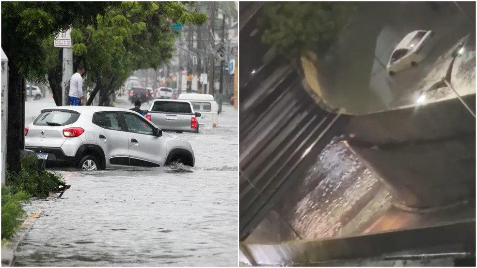 Forte chuva alaga ruas de Fortaleza — Foto: Reprodução