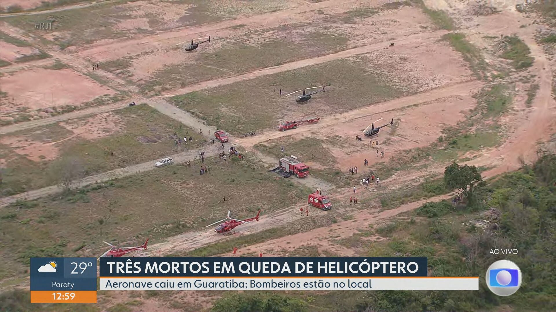 Três pessoas morrem em queda de helicóptero em Guaratiba, Zona Oeste do Rio