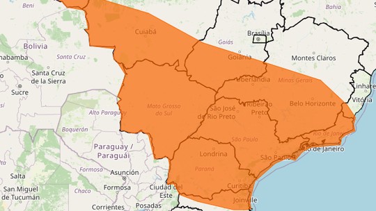 Perigo de tempestade: Inmet emite aviso laranja em 10 estados - Foto: (Inmet/Reprodução)