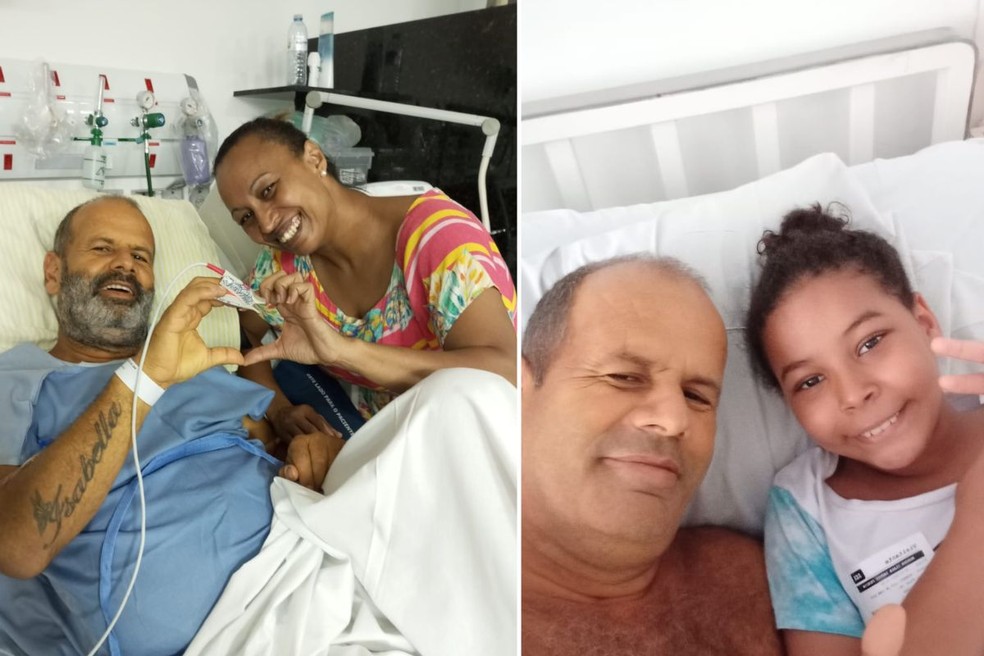 Roberto com a esposa, Elizângela, e com a filha, Morenna Clara, no hospital em Santos (SP)  — Foto: Arquivo pessoal