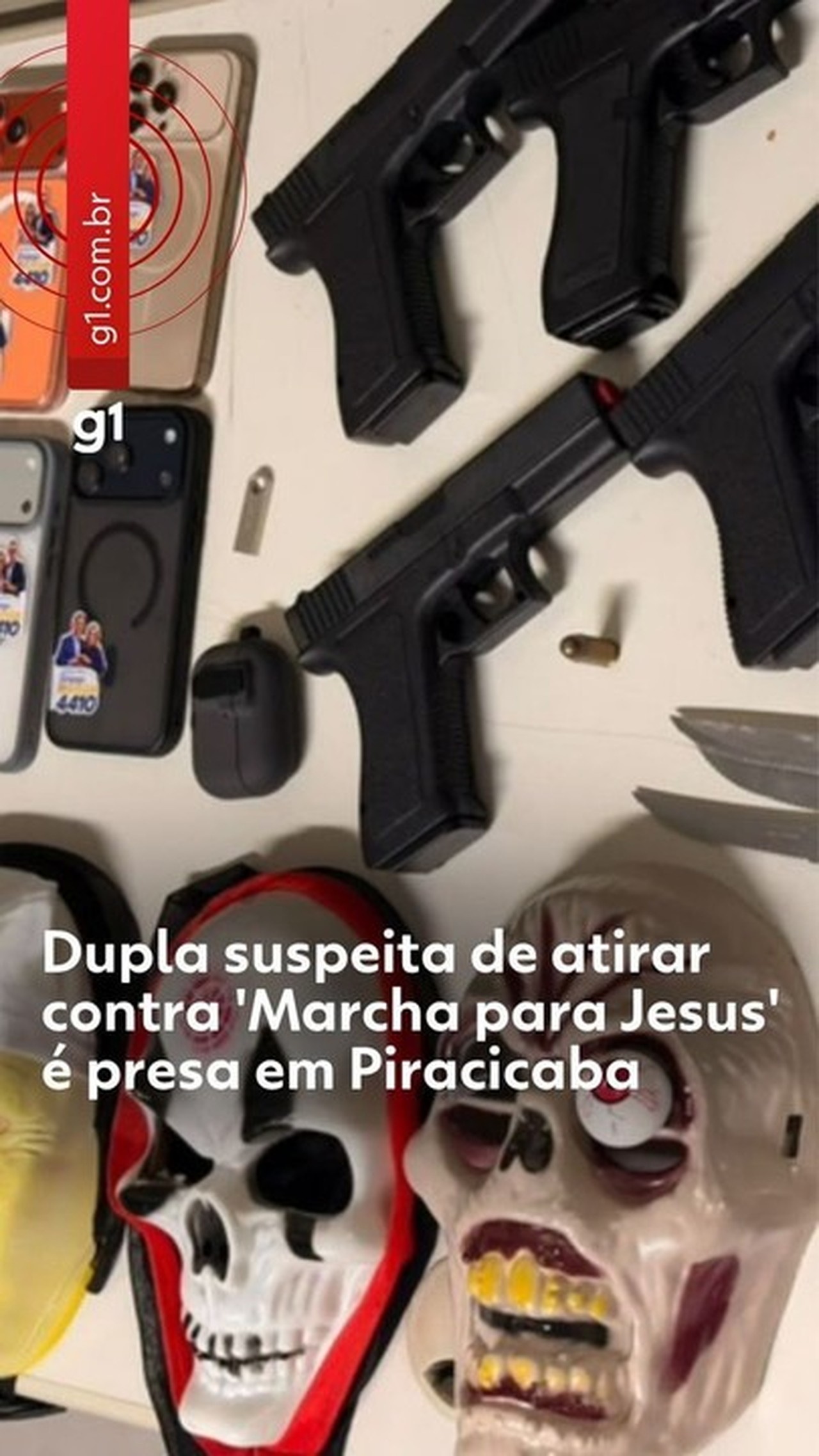 Dupla suspeita de atirar contra participantes da 'Marcha para Jesus' é presa com armas de airsoft, facas e máscaras em Piracicaba