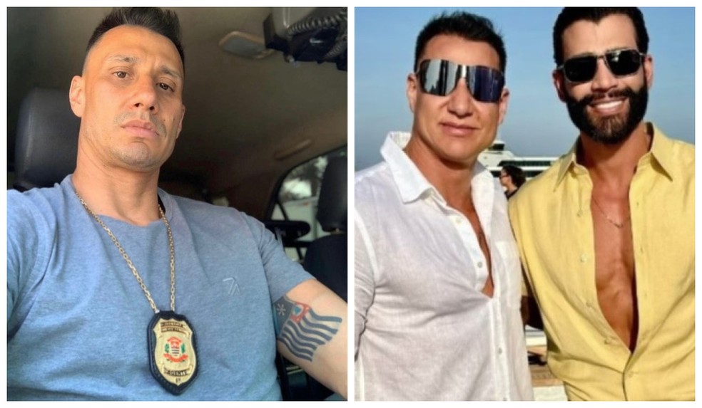 O policial civil Rogério de Almeida Felício, o Rogerinho, procurado pela PF, ao lado do cantor Gustavo Lima — Foto: Reprodução/Redes Sociais