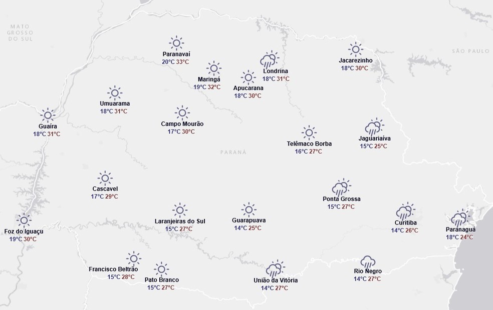 Previsão do tempo do Simepar para sábado, 4 de outubro — Foto: Reprodução/Simepar