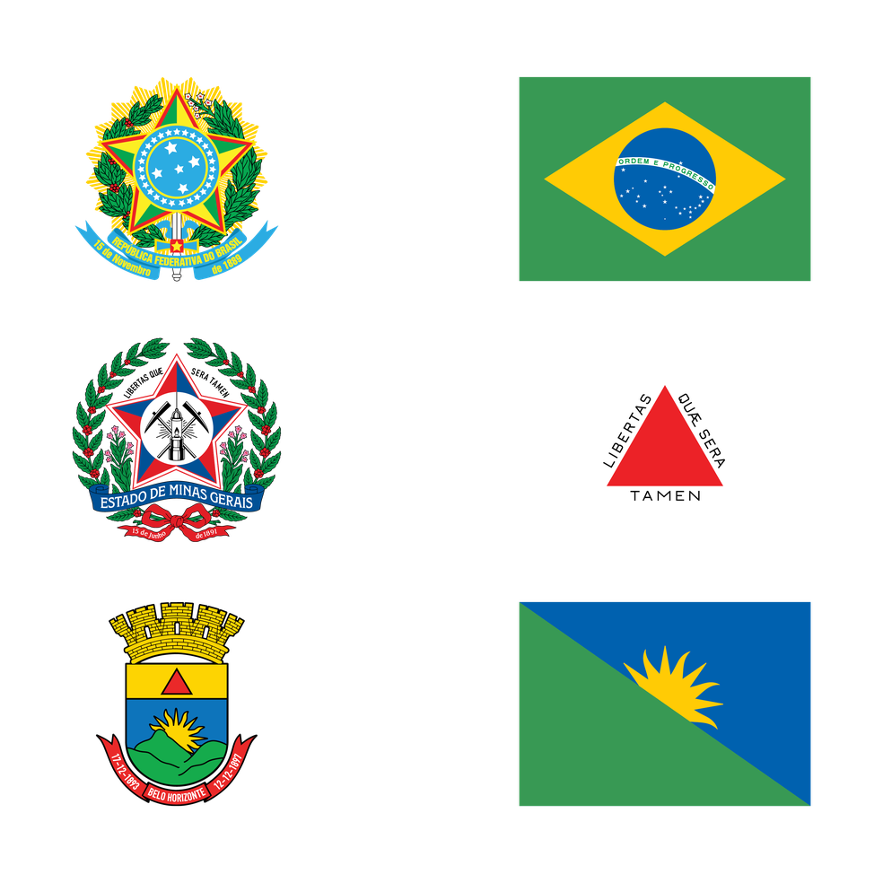 Comparativo entre os brasões e bandeiras do Brasil, de Minas Gerais e de Belo Horizonte — Foto: Gabriel Figueiredo