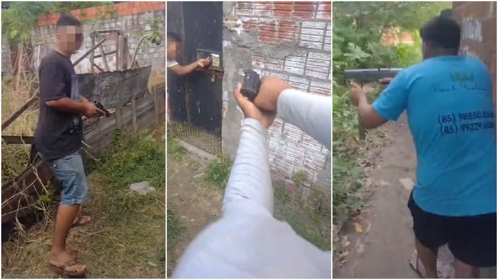 Criminosos exibem armas em ruas do Conjunto Palmeiras, em Fortaleza, em meio a guerra de facções — Foto: Reprodução