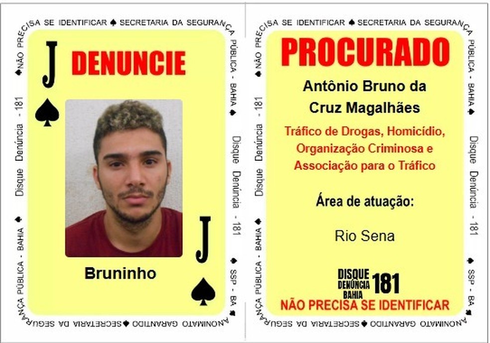 'Bruninho' tem dois mandados de prisão por homicídio, organização criminosa, associação e tráfico de drogas — Foto: SSP-BA