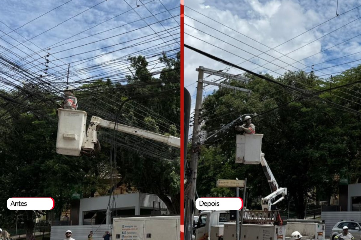 Mais de 2 toneladas de fios irregulares devem ser retirados de postes em Cuiabá