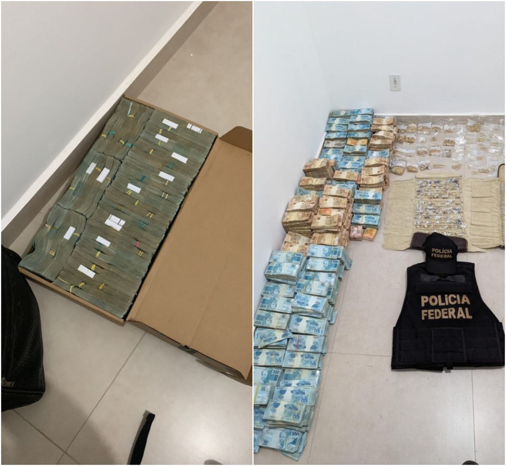 Grande quantidade de dinheiro foi apreendida pela Polícia Federal — Foto: PF/Divulgação