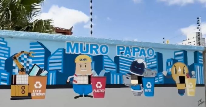 Iniciativa escolar cria muro para incentivar o descarte correto de lixo e a coleta seletiva, em Campina Grande 