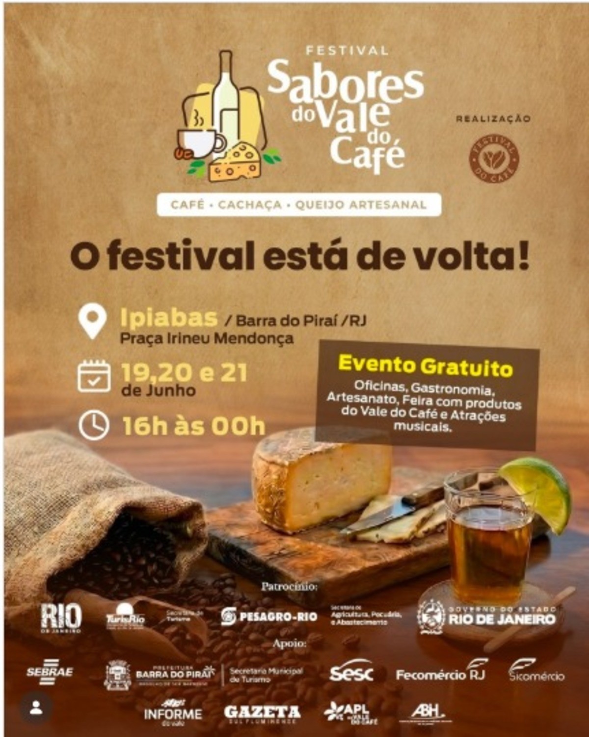 Festival Sabores Vale do Café acontece em Ipiabas, em Barra do Piraí 
