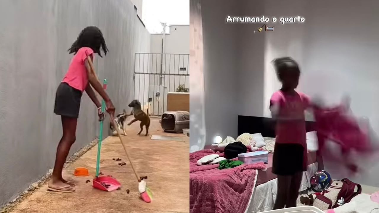 VÍDEO: Menina de 11 anos viraliza ao mostrar rotina com tarefas de casa em Uberaba: ‘A vida não é um morango’, diz mãe