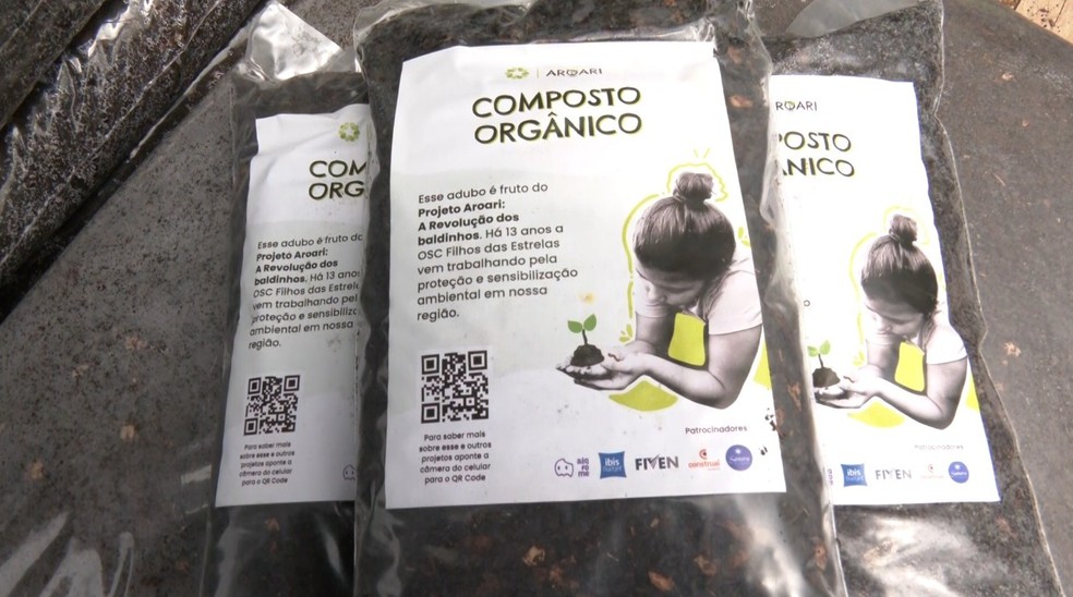 Composto orgânico feito por projeto ambiental em Barbacena — Foto: Reprodução/TV Integração